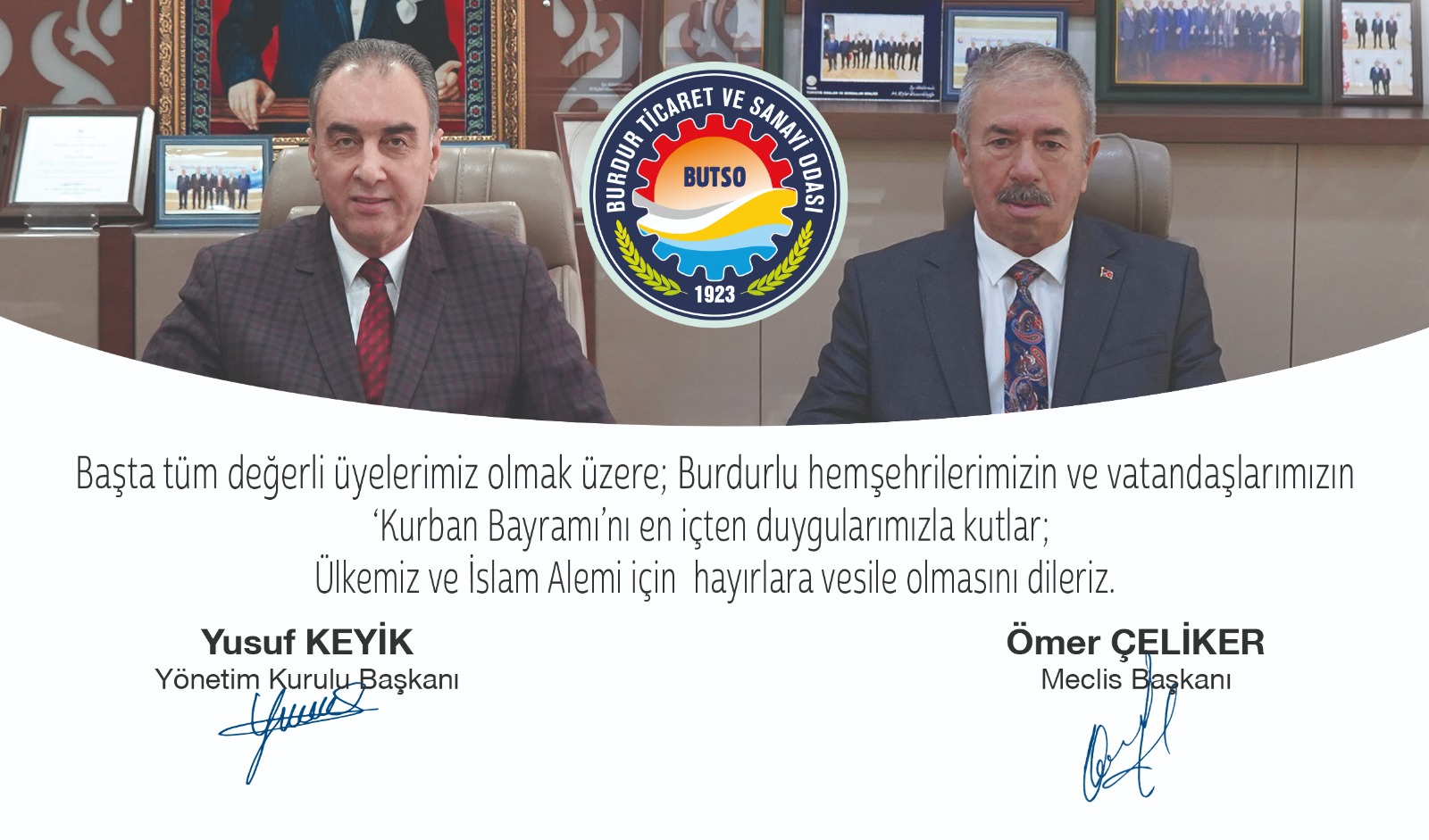 BUTSO Başkanı Yusuf Keyik ve Meclis Başkanı Ömer Çeliker’den Kurban Bayramı Mesajı